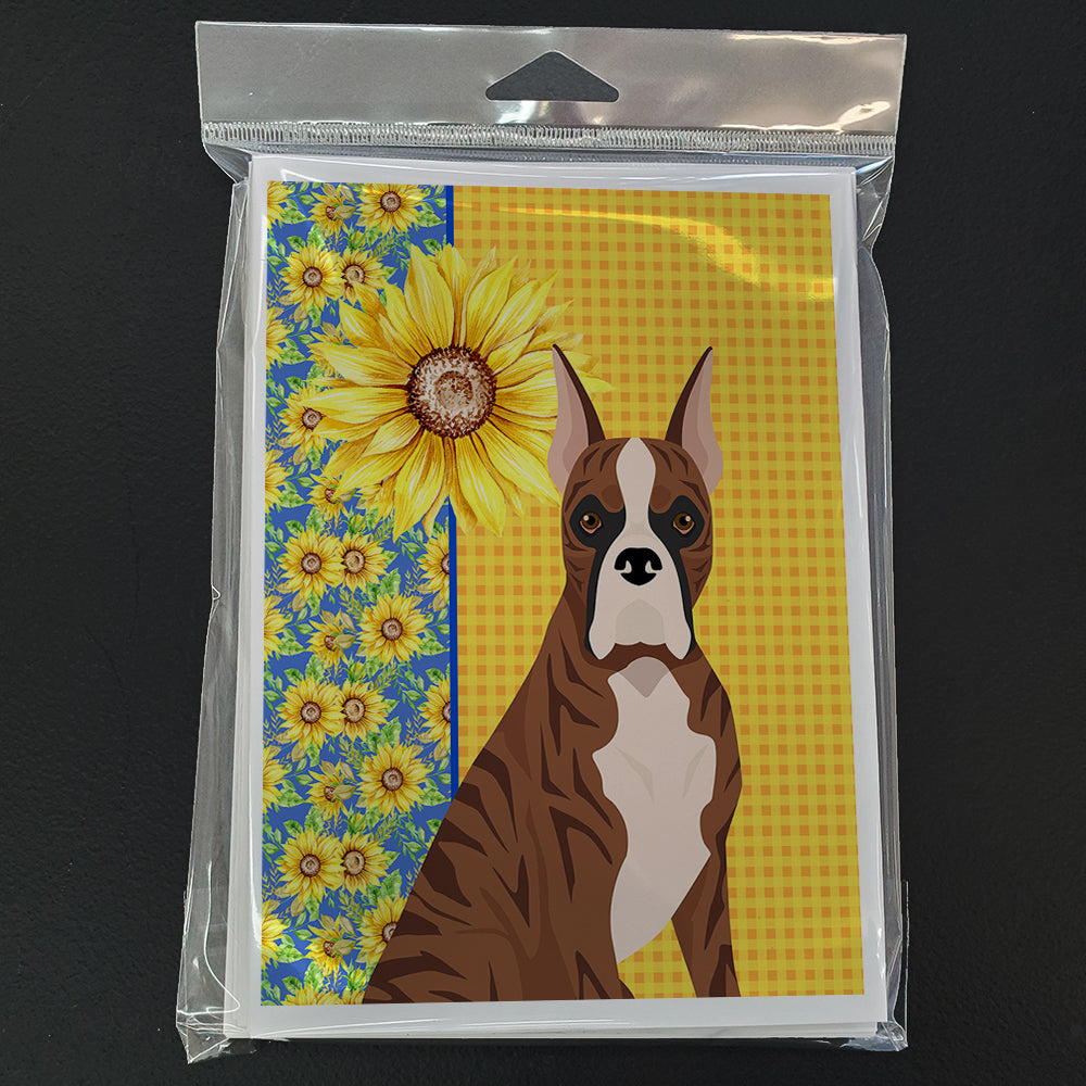 Summer Sunflowers Red Brindle Boxer Greeting Cards and Envelopes Pack of 8 - the-store.com