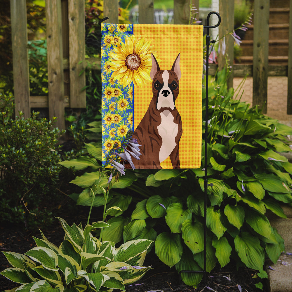 Summer Sunflowers Red Brindle Boxer Flag Garden Size  the-store.com.