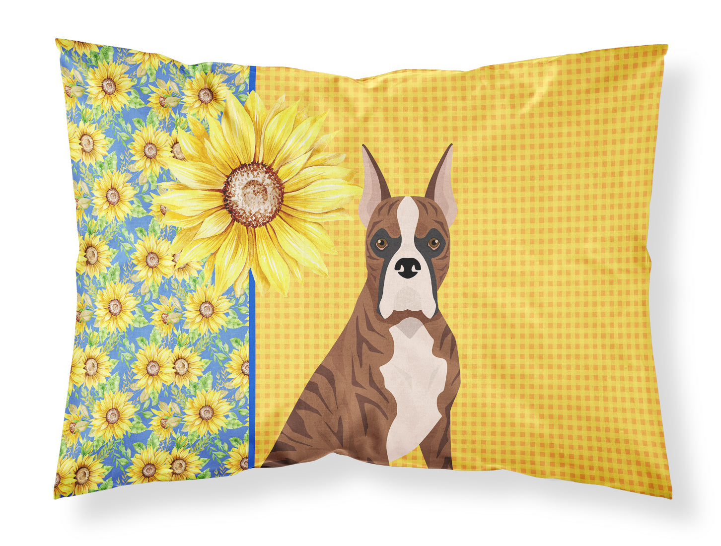 Buy this Summer Sunflowers Red Brindle Boxer Fabric Standard Pillowcase