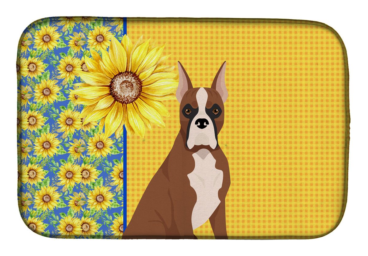 Summer Sunflowers Red Fawn Boxer Dish Drying Mat