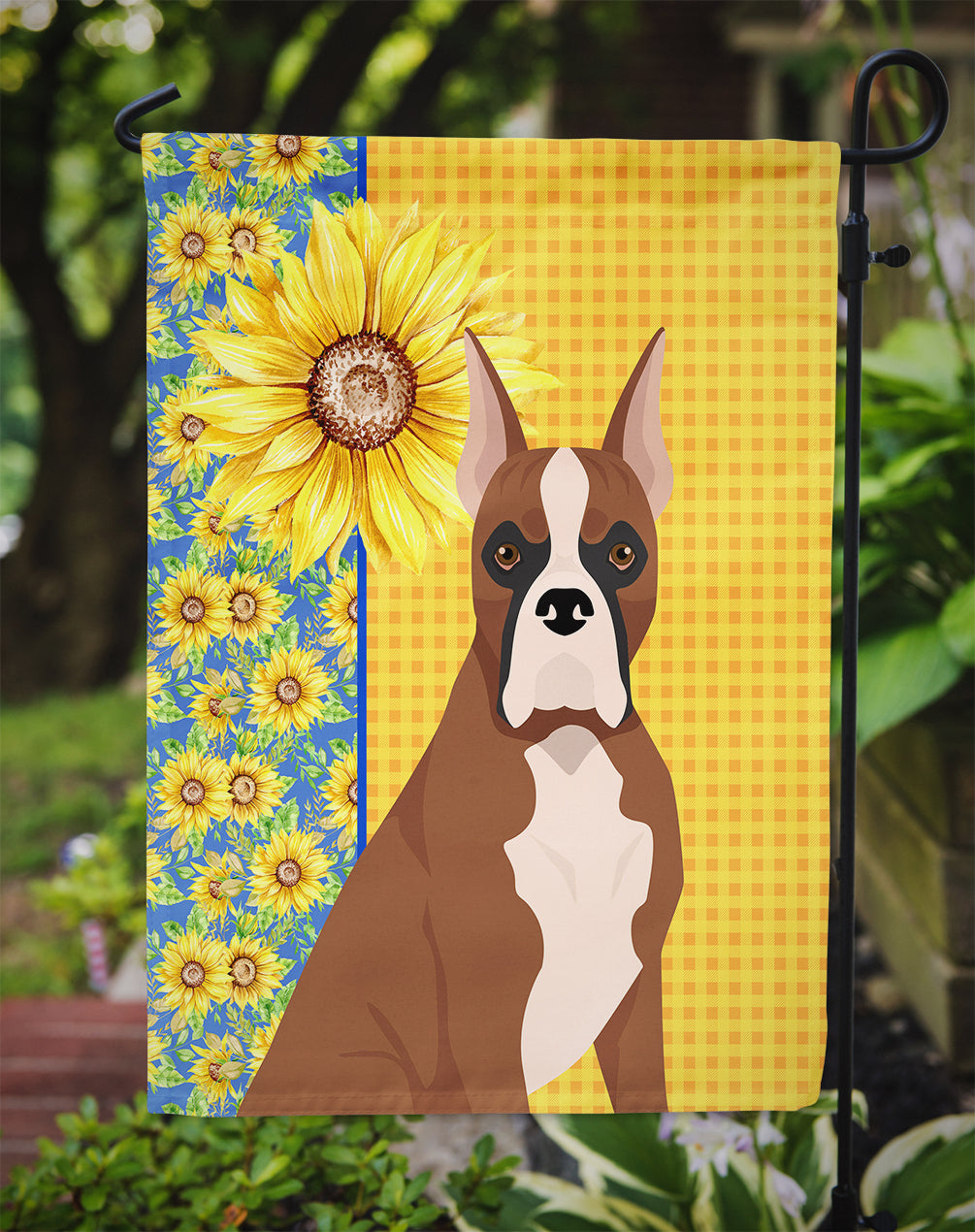 Summer Sunflowers Red Fawn Boxer Flag Garden Size  the-store.com.