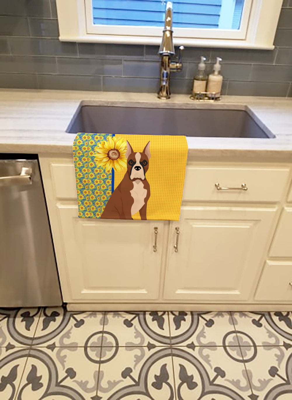 Summer Sunflowers Red Fawn Boxer Kitchen Towel - the-store.com