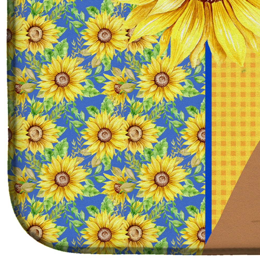 Summer Sunflowers Fawn Boxer Dish Drying Mat  the-store.com.