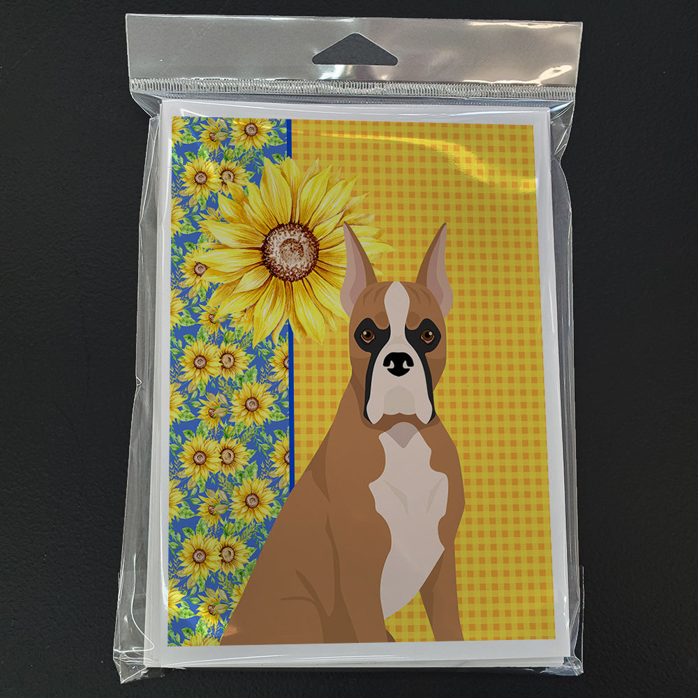 Summer Sunflowers Fawn Boxer Greeting Cards and Envelopes Pack of 8 - the-store.com