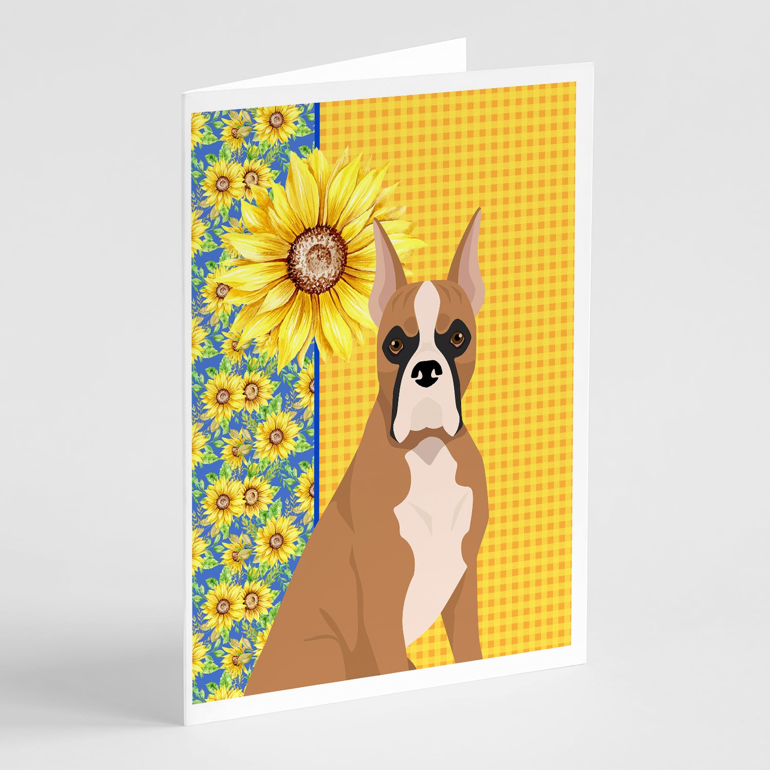 Buy this Summer Sunflowers Fawn Boxer Greeting Cards and Envelopes Pack of 8