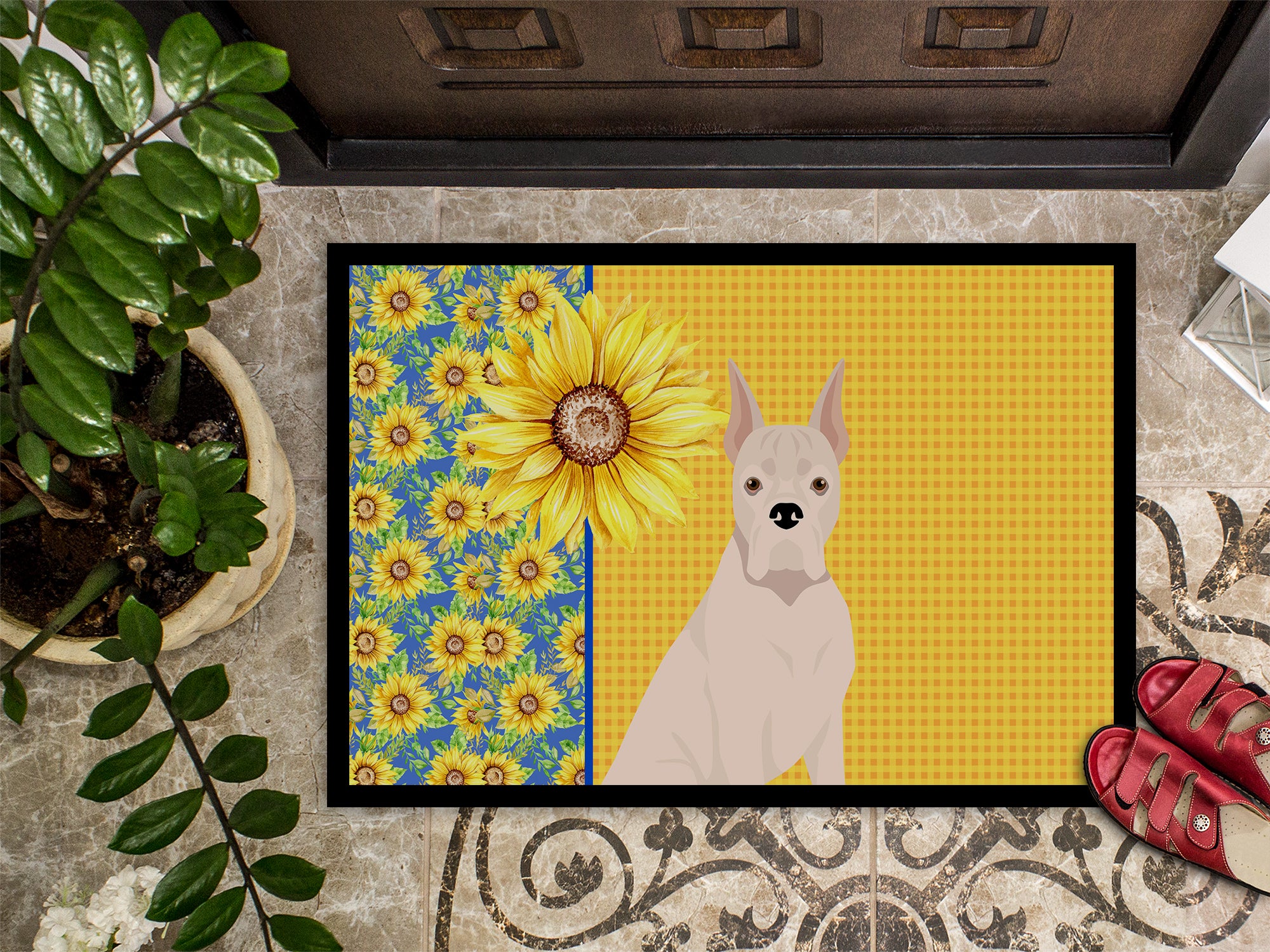 Summer Sunflowers White Boxer Indoor or Outdoor Mat 24x36 - the-store.com