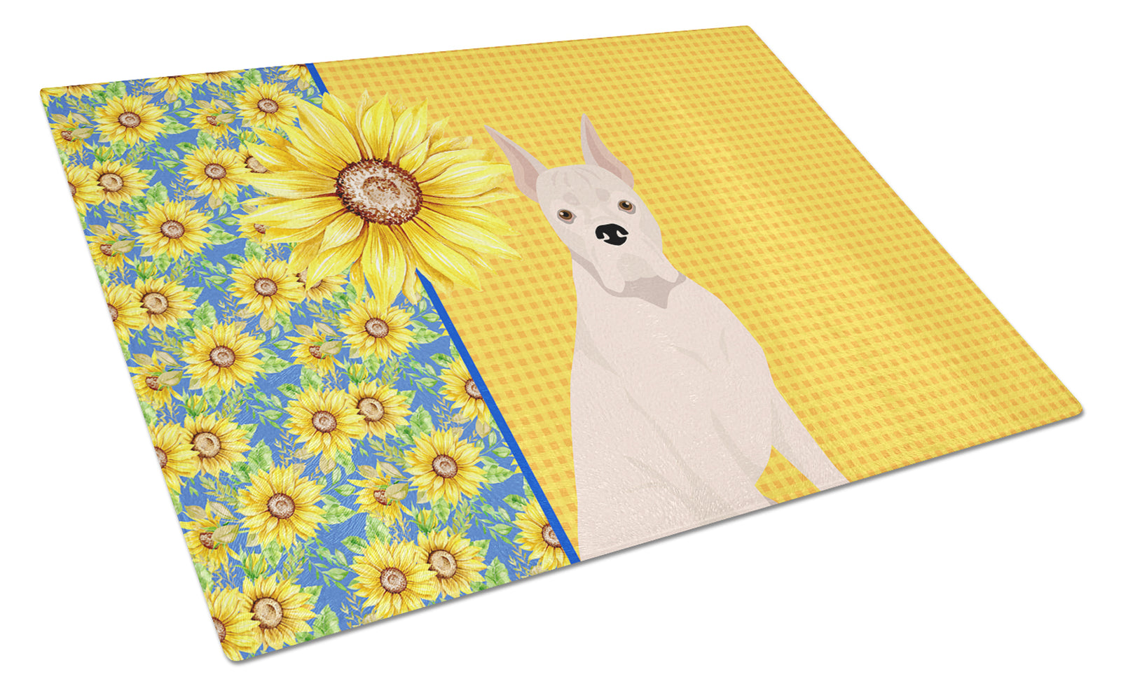 Buy this Summer Sunflowers White Boxer Glass Cutting Board Large