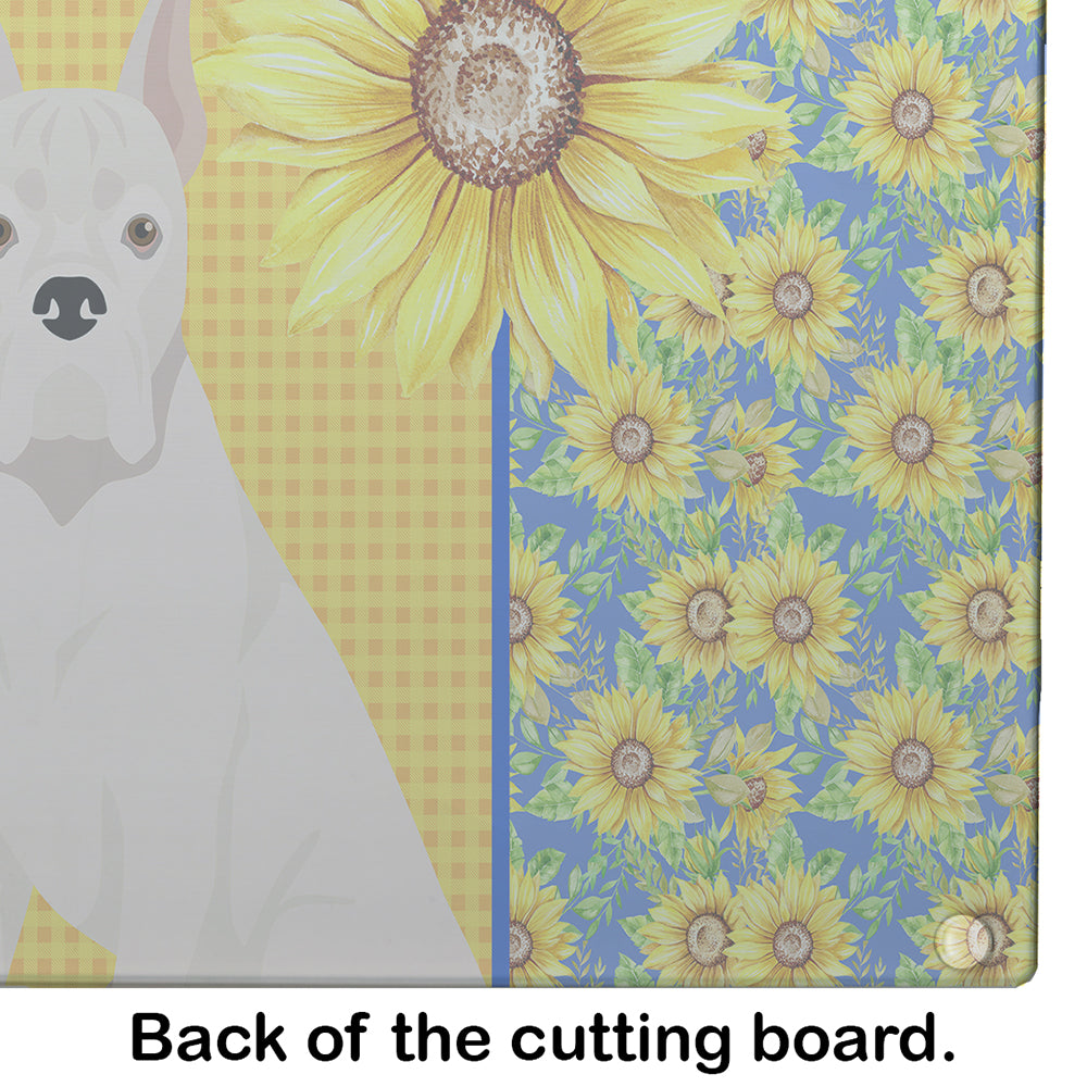Summer Sunflowers White Boxer Glass Cutting Board Large - the-store.com