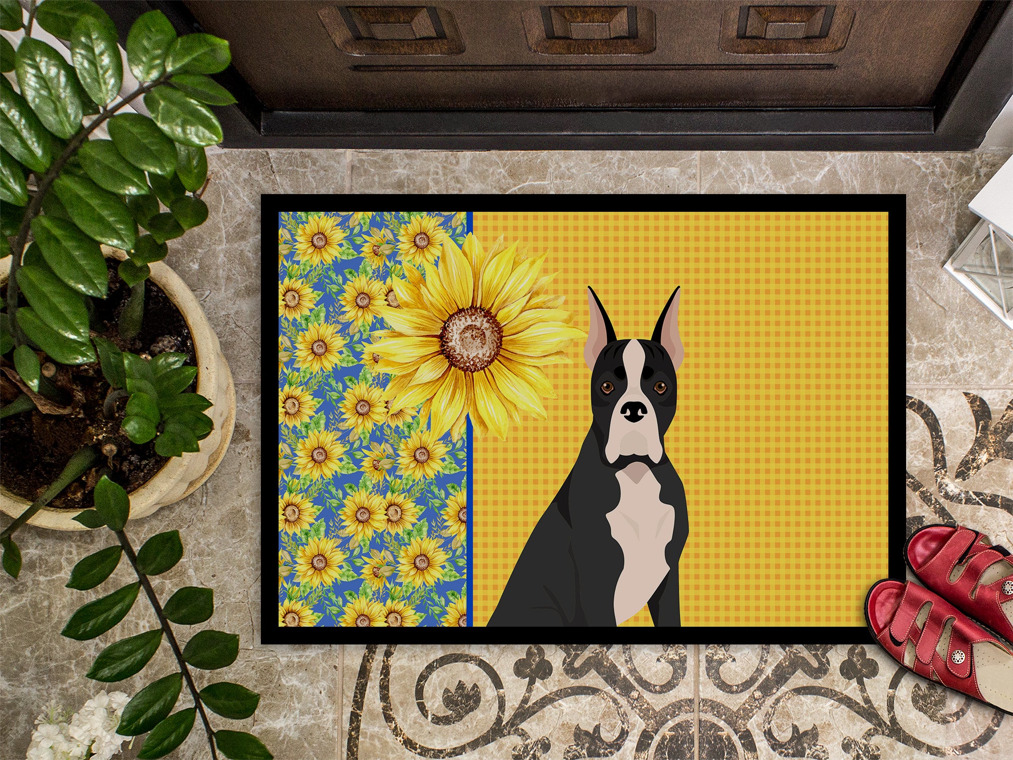 Summer Sunflowers Black Boxer Indoor or Outdoor Mat 24x36 - the-store.com