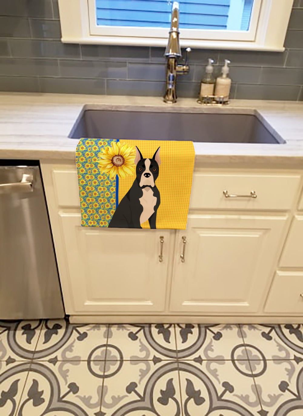 Buy this Summer Sunflowers Black Boxer Kitchen Towel