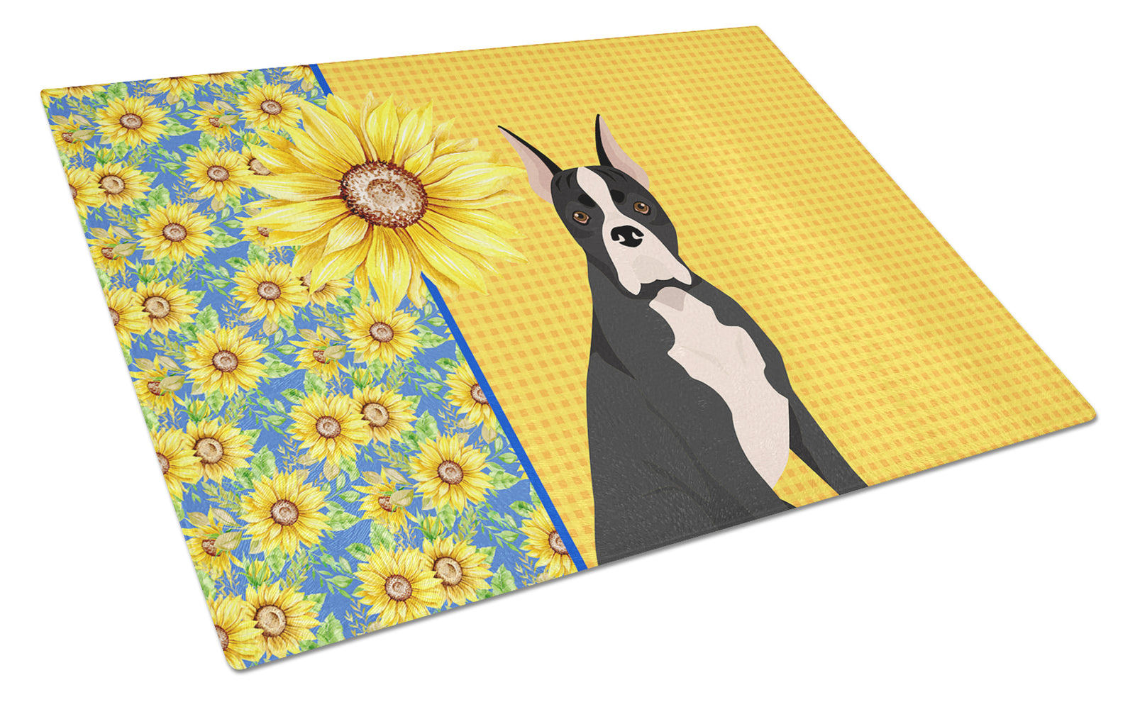 Buy this Summer Sunflowers Black Boxer Glass Cutting Board Large