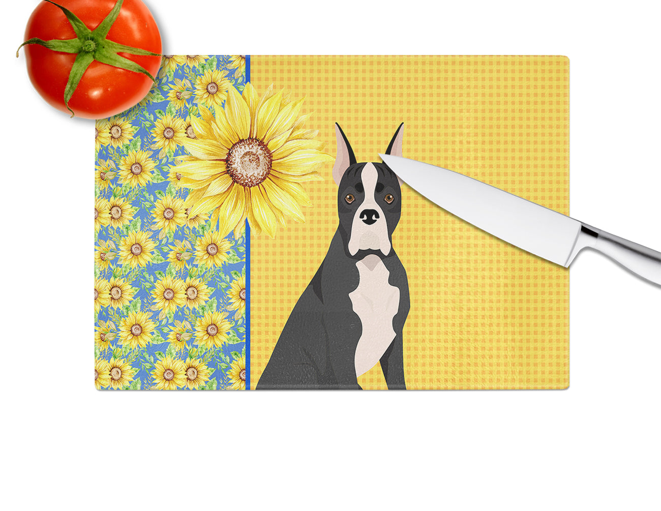 Summer Sunflowers Black Boxer Glass Cutting Board Large - the-store.com