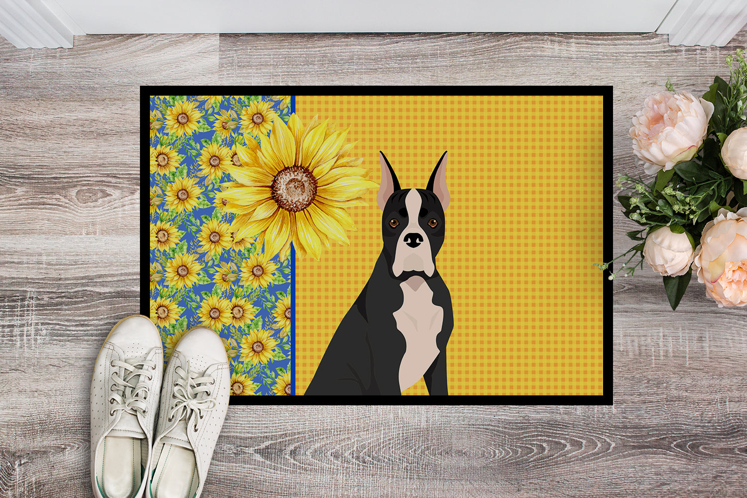 Summer Sunflowers Black Boxer Indoor or Outdoor Mat 18x27 - the-store.com