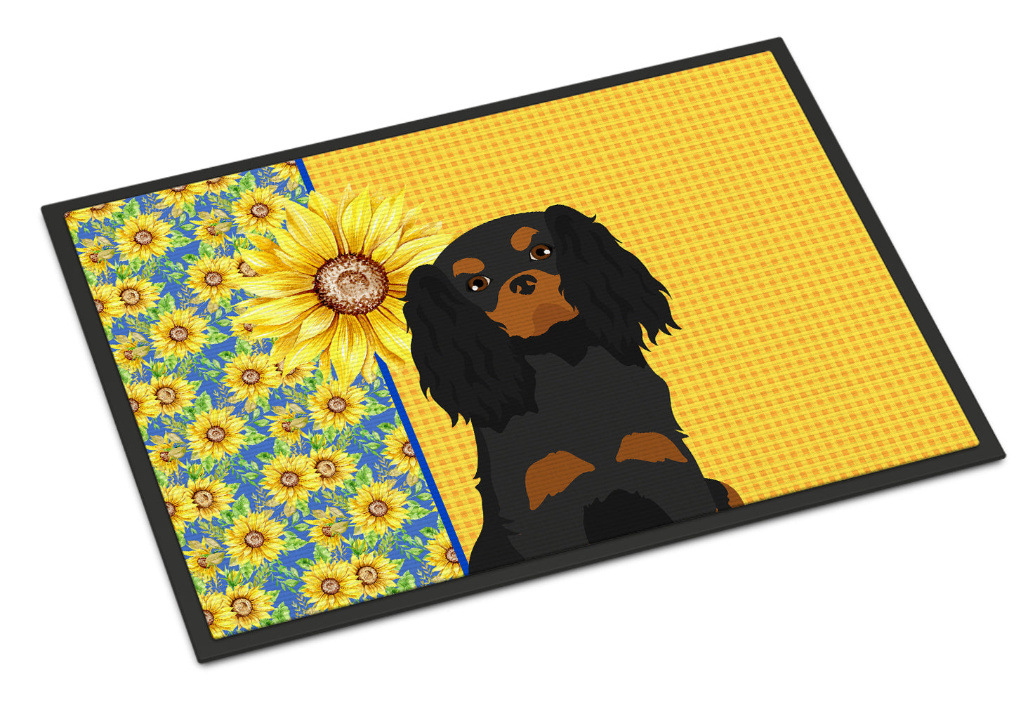 Buy this Summer Sunflowers Black and Tan Cavalier Spaniel Indoor or Outdoor Mat 24x36