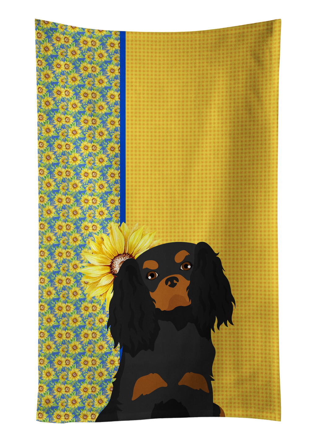 Buy this Summer Sunflowers Black and Tan Cavalier Spaniel Kitchen Towel