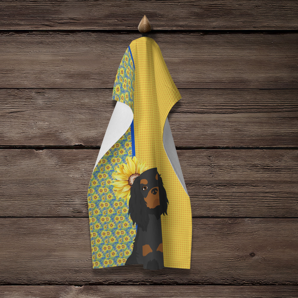 Summer Sunflowers Black and Tan Cavalier Spaniel Kitchen Towel - the-store.com