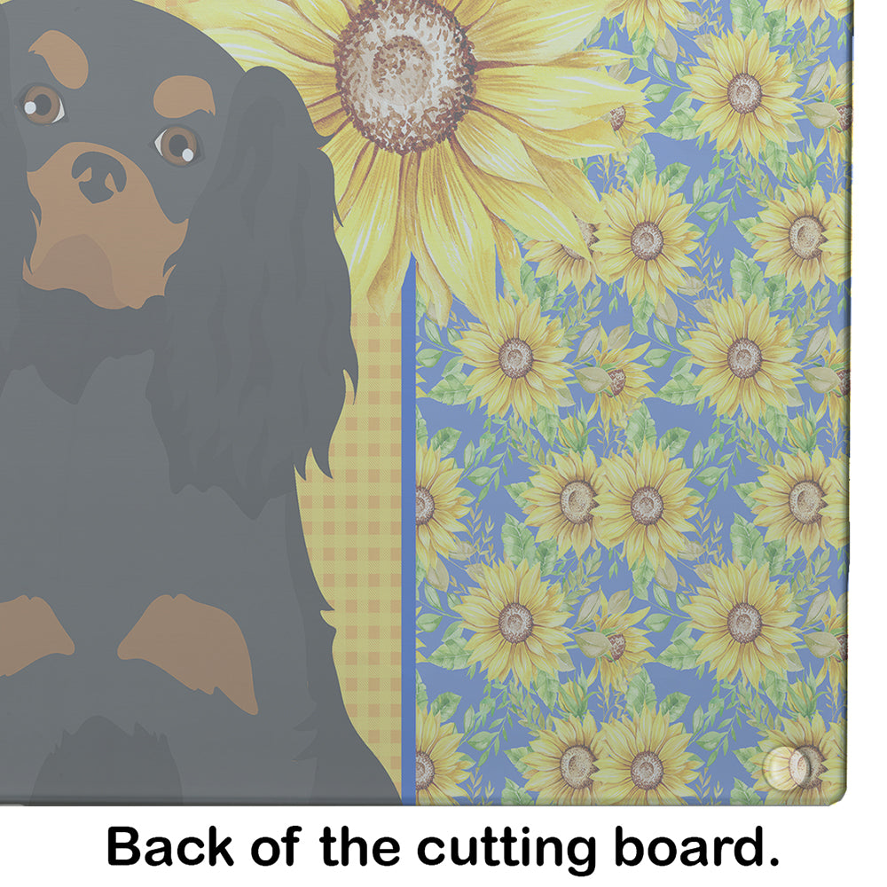 Summer Sunflowers Black and Tan Cavalier Spaniel Glass Cutting Board Large - the-store.com