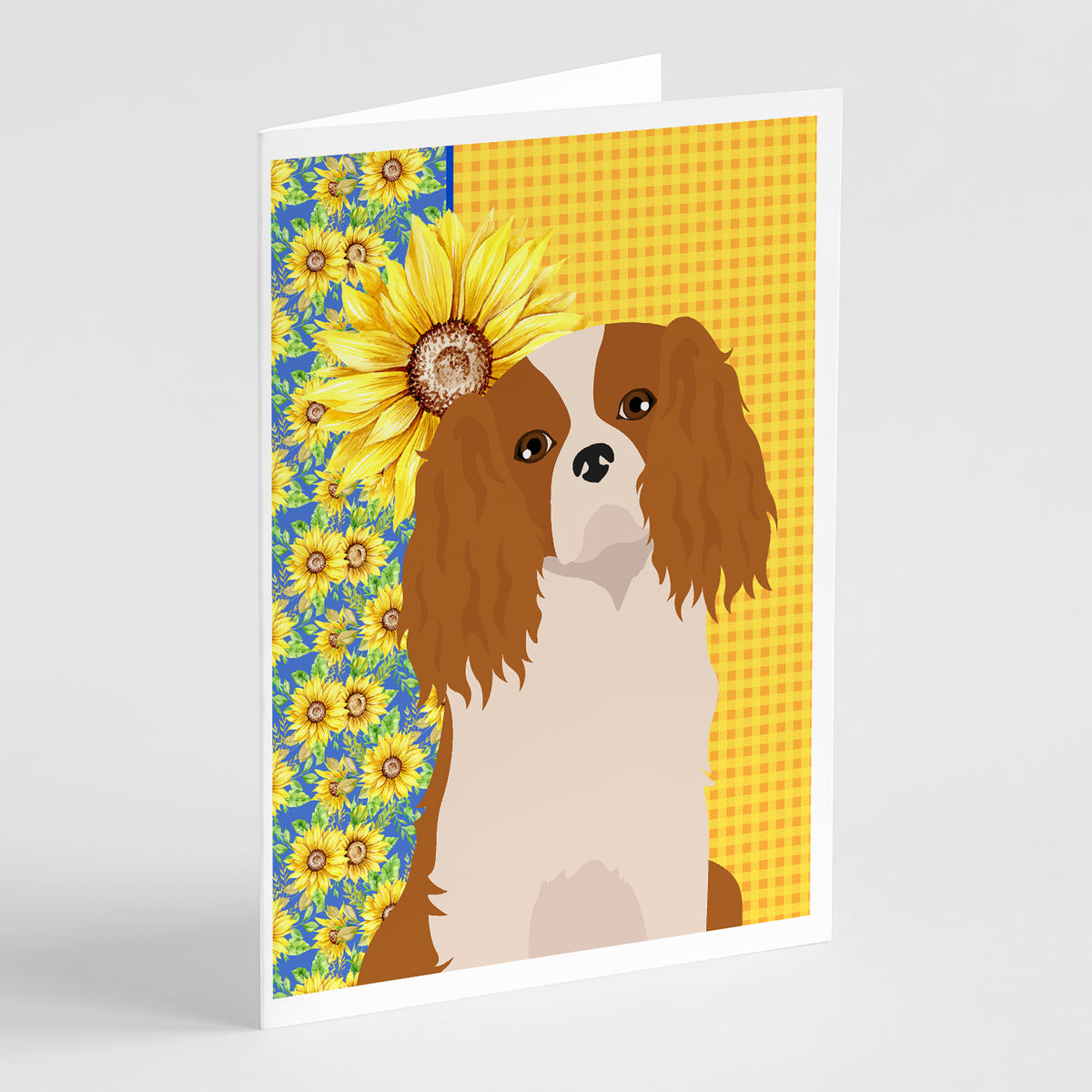 Buy this Summer Sunflowers Blenheim Cavalier Spaniel Greeting Cards and Envelopes Pack of 8