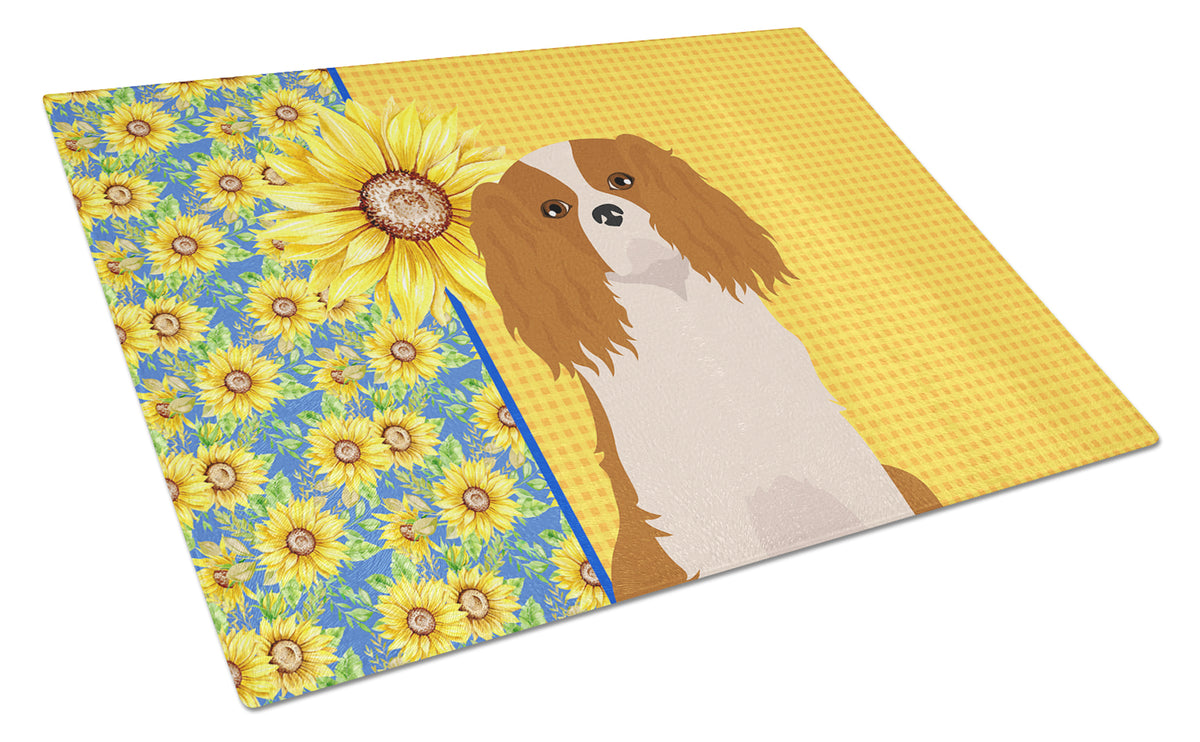 Buy this Summer Sunflowers Blenheim Cavalier Spaniel Glass Cutting Board Large