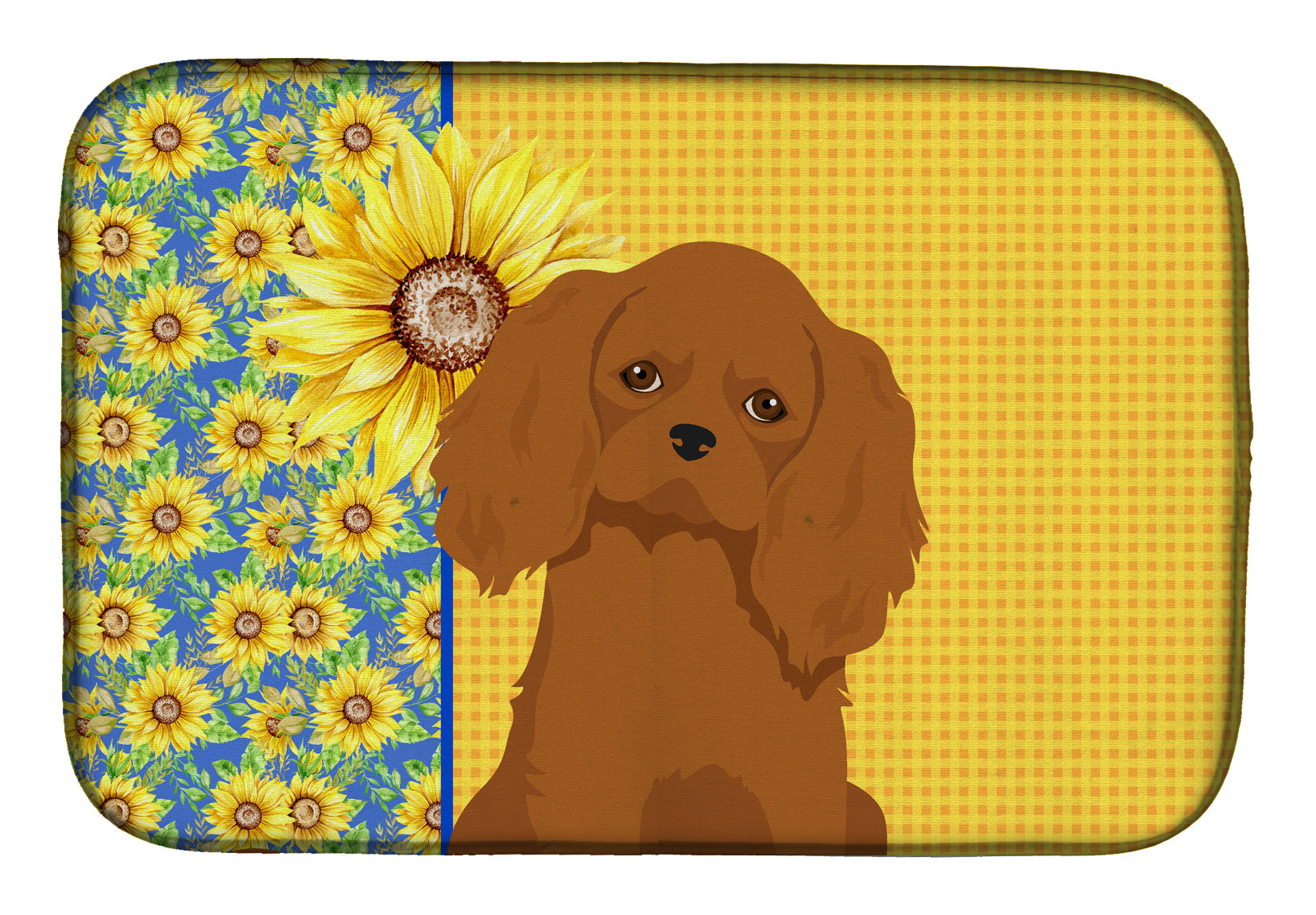 Summer Sunflowers Ruby Cavalier Spaniel Dish Drying Mat  the-store.com.