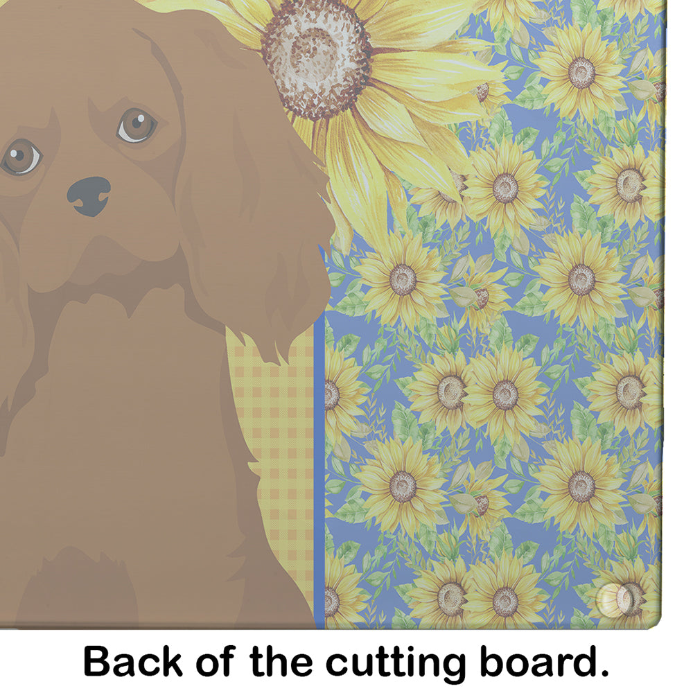 Summer Sunflowers Ruby Cavalier Spaniel Glass Cutting Board Large - the-store.com