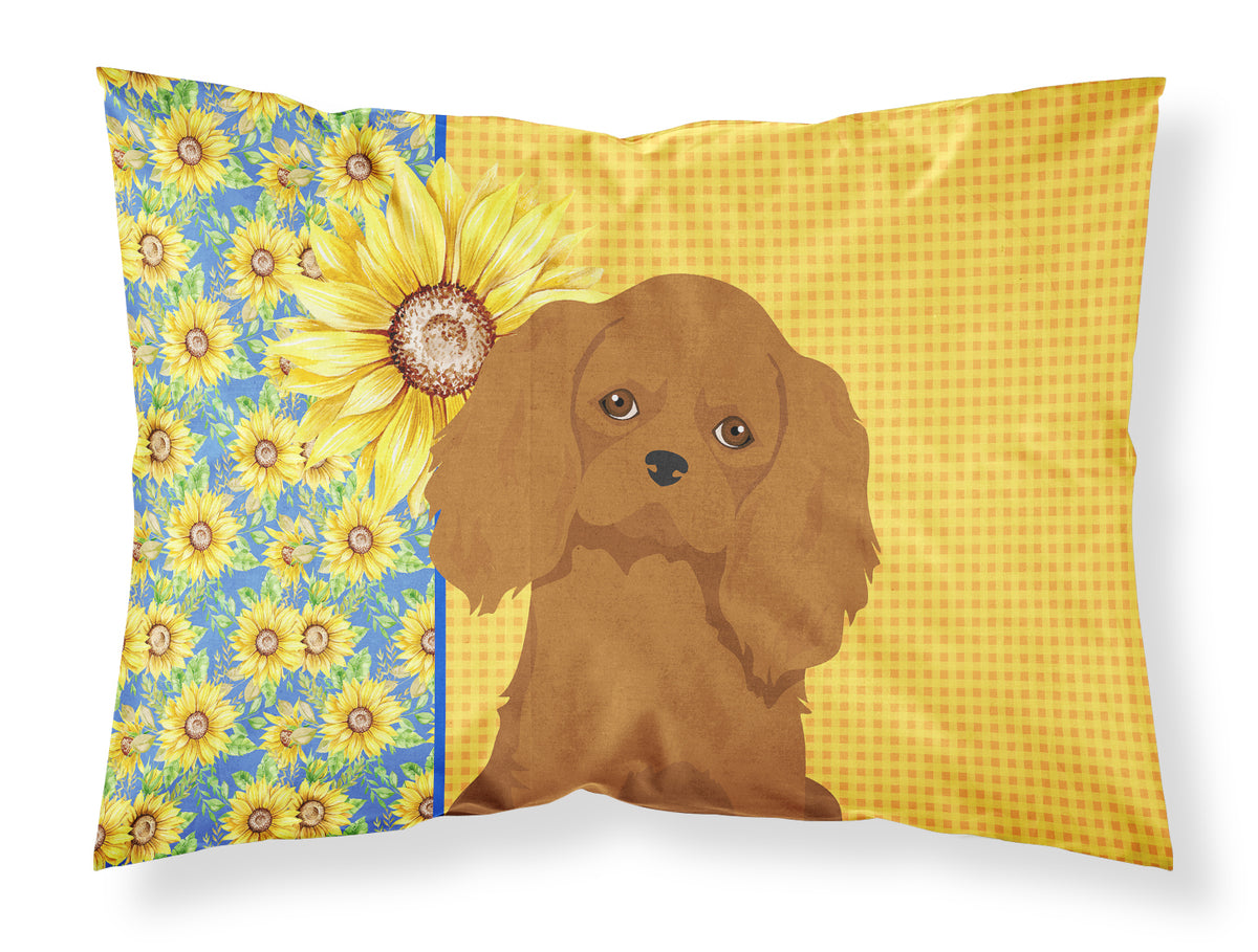 Buy this Summer Sunflowers Ruby Cavalier Spaniel Fabric Standard Pillowcase