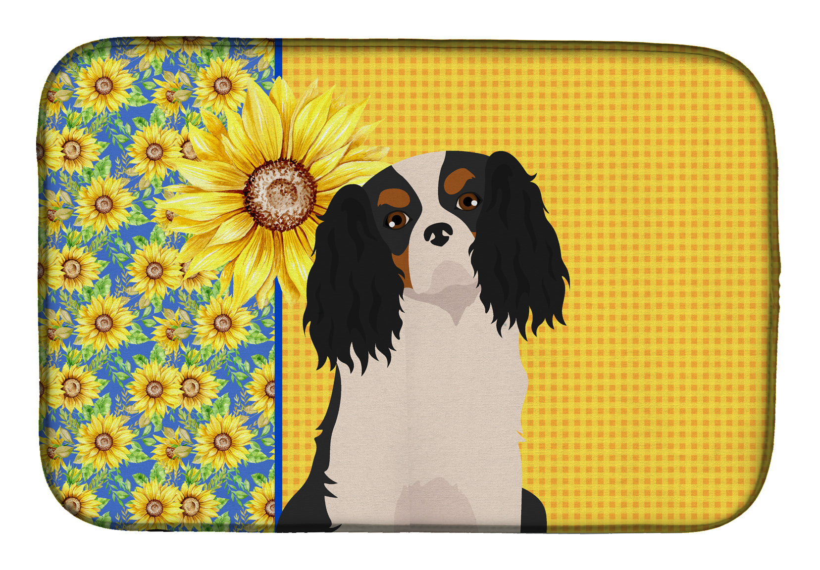 Summer Sunflowers Tricolor Cavalier Spaniel Dish Drying Mat  the-store.com.
