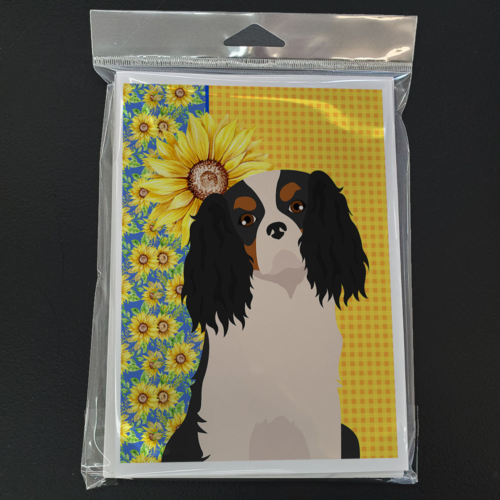 Summer Sunflowers Tricolor Cavalier Spaniel Greeting Cards and Envelopes Pack of 8 - the-store.com