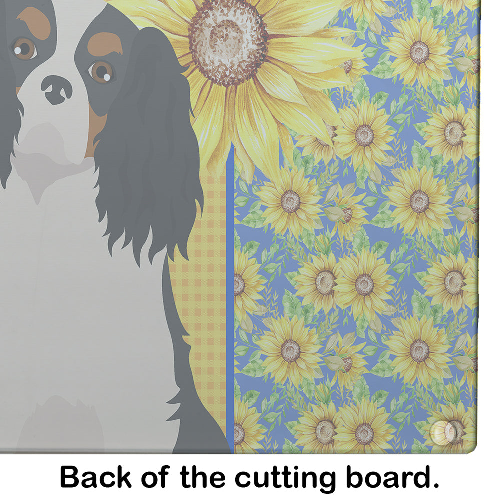 Summer Sunflowers Tricolor Cavalier Spaniel Glass Cutting Board Large - the-store.com