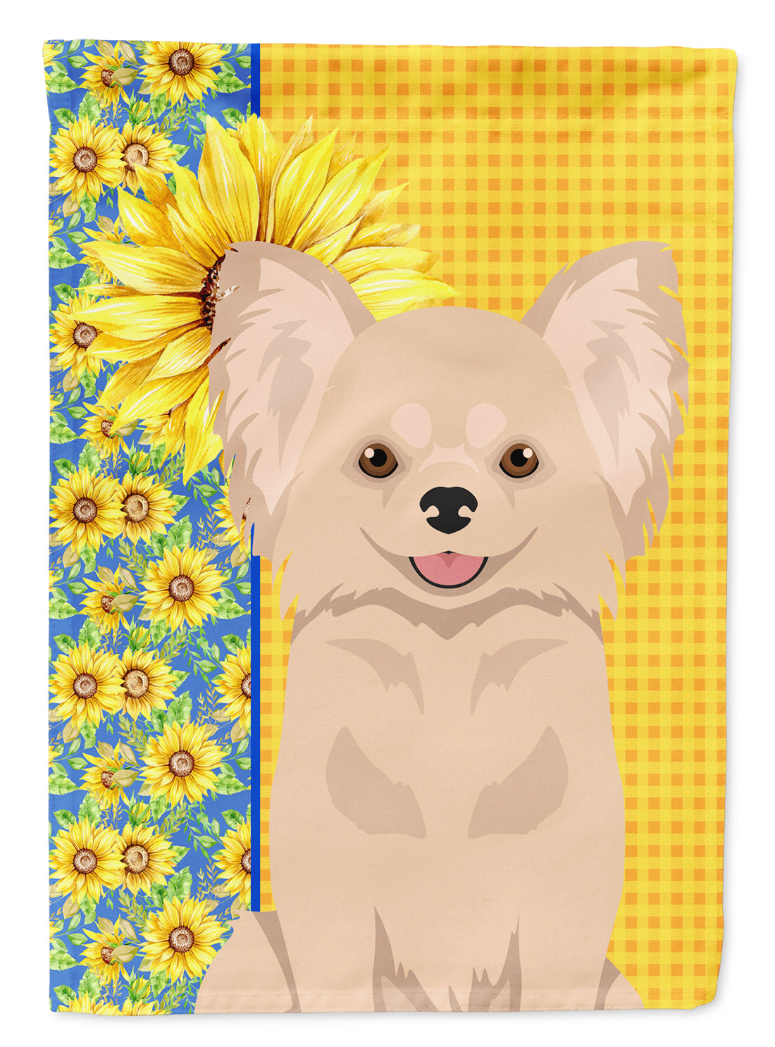 Summer Sunflowers Longhaired Cream Chihuahua Flag Garden Size