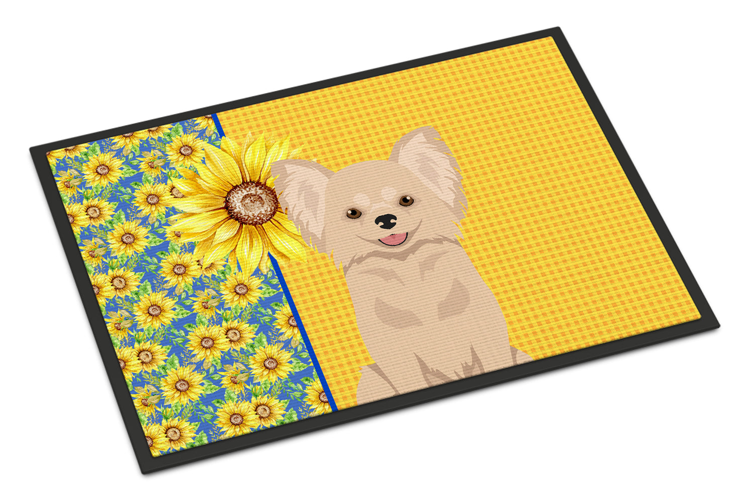 Buy this Summer Sunflowers Longhaired Cream Chihuahua Indoor or Outdoor Mat 24x36