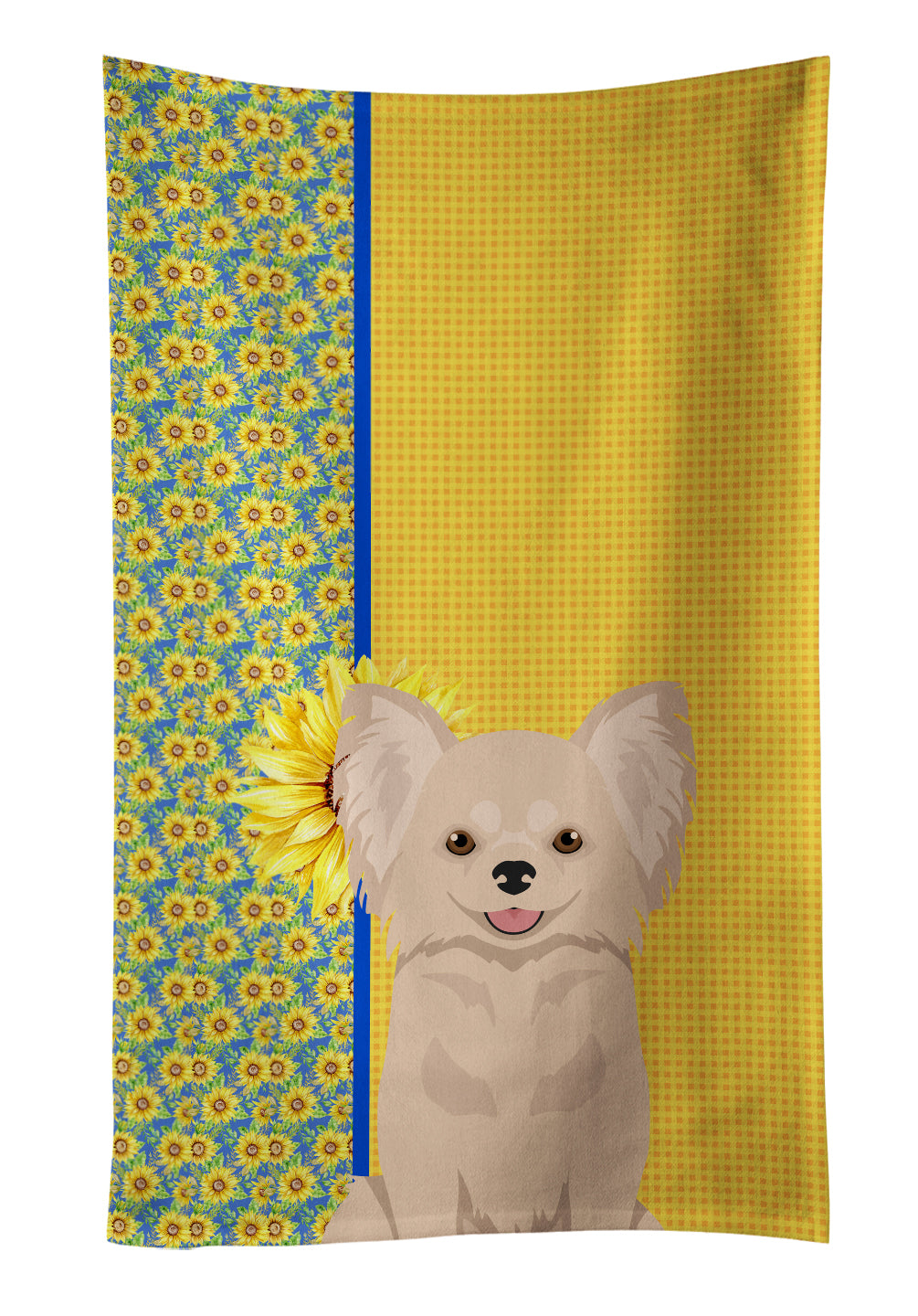Buy this Summer Sunflowers Longhaired Cream Chihuahua Kitchen Towel