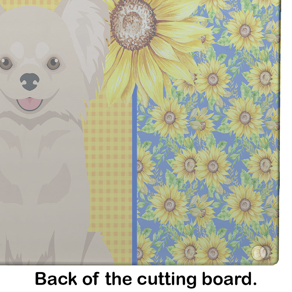 Summer Sunflowers Longhaired Cream Chihuahua Glass Cutting Board Large - the-store.com
