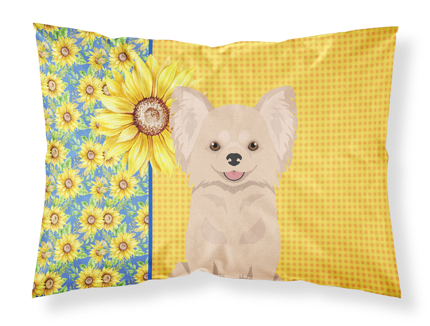 Buy this Summer Sunflowers Longhaired Cream Chihuahua Fabric Standard Pillowcase