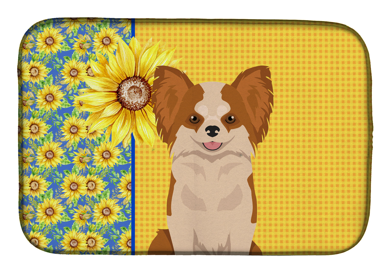 Summer Sunflowers Longhaired Red and White Chihuahua Dish Drying Mat