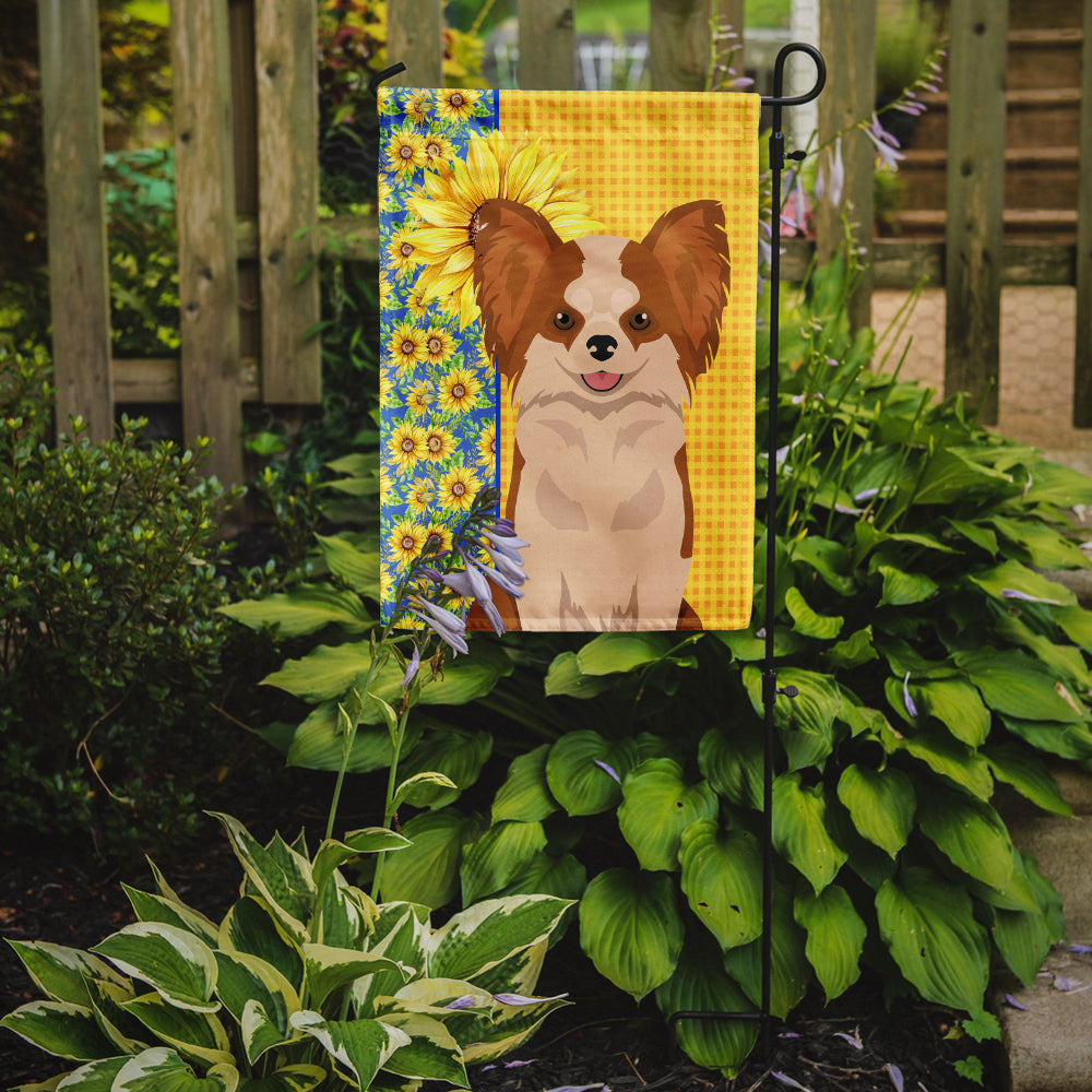 Summer Sunflowers Longhaired Red and White Chihuahua Flag Garden Size