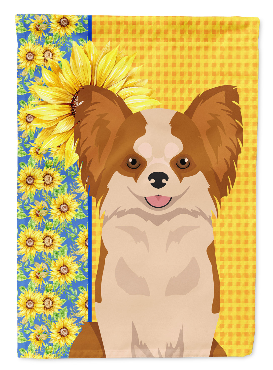 Summer Sunflowers Longhaired Red and White Chihuahua Flag Garden Size  the-store.com.