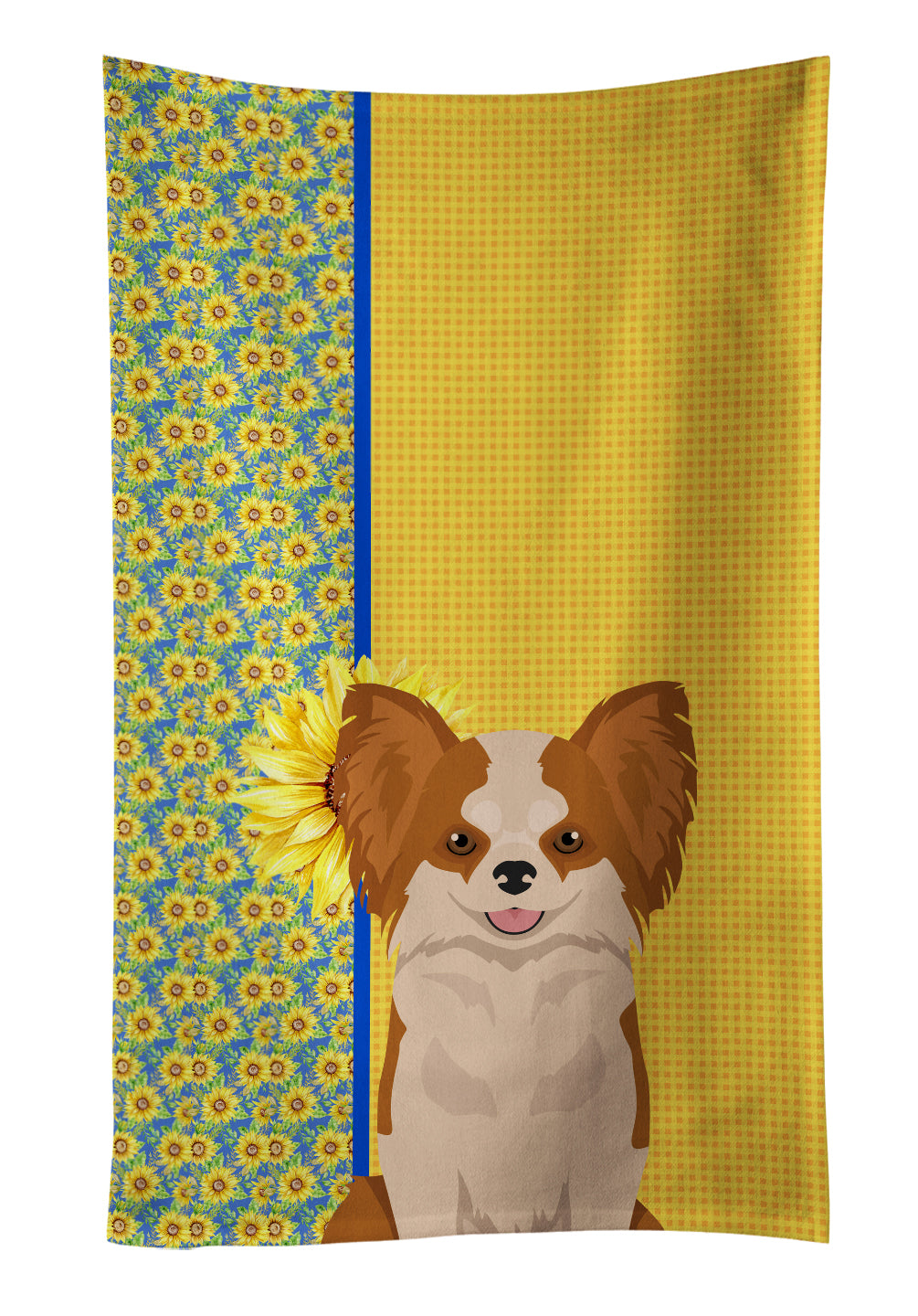 Buy this Summer Sunflowers Longhaired Red and White Chihuahua Kitchen Towel