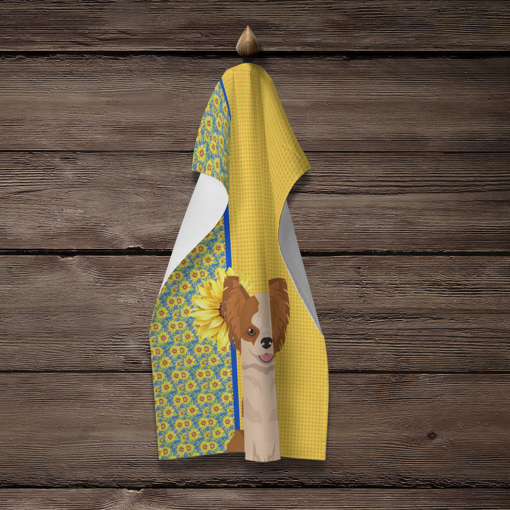 Summer Sunflowers Longhaired Red and White Chihuahua Kitchen Towel - the-store.com
