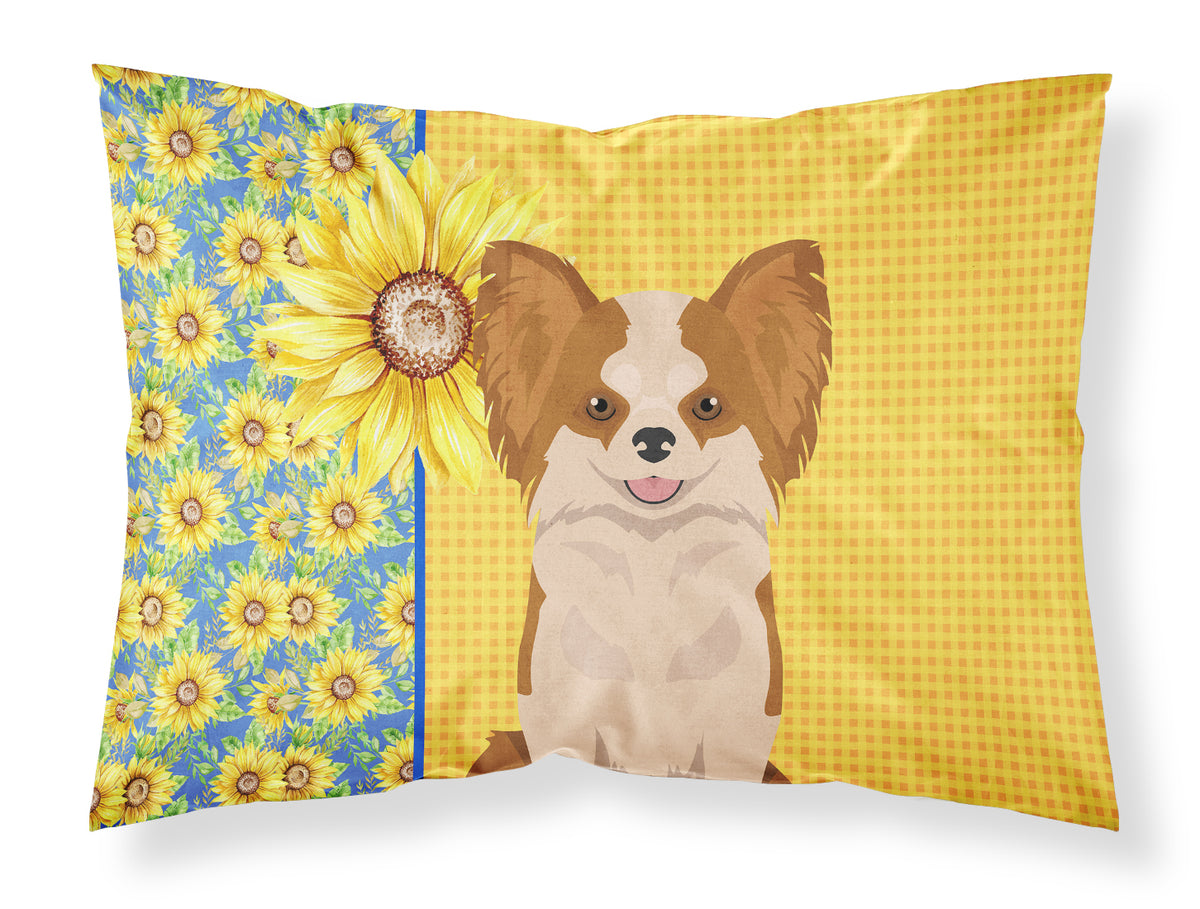 Buy this Summer Sunflowers Longhaired Red and White Chihuahua Fabric Standard Pillowcase