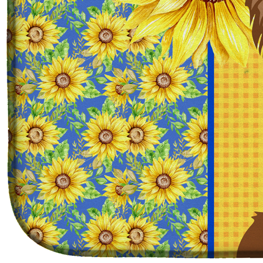 Summer Sunflowers Longhaired Chocolate and Tan Chihuahua Dish Drying Mat