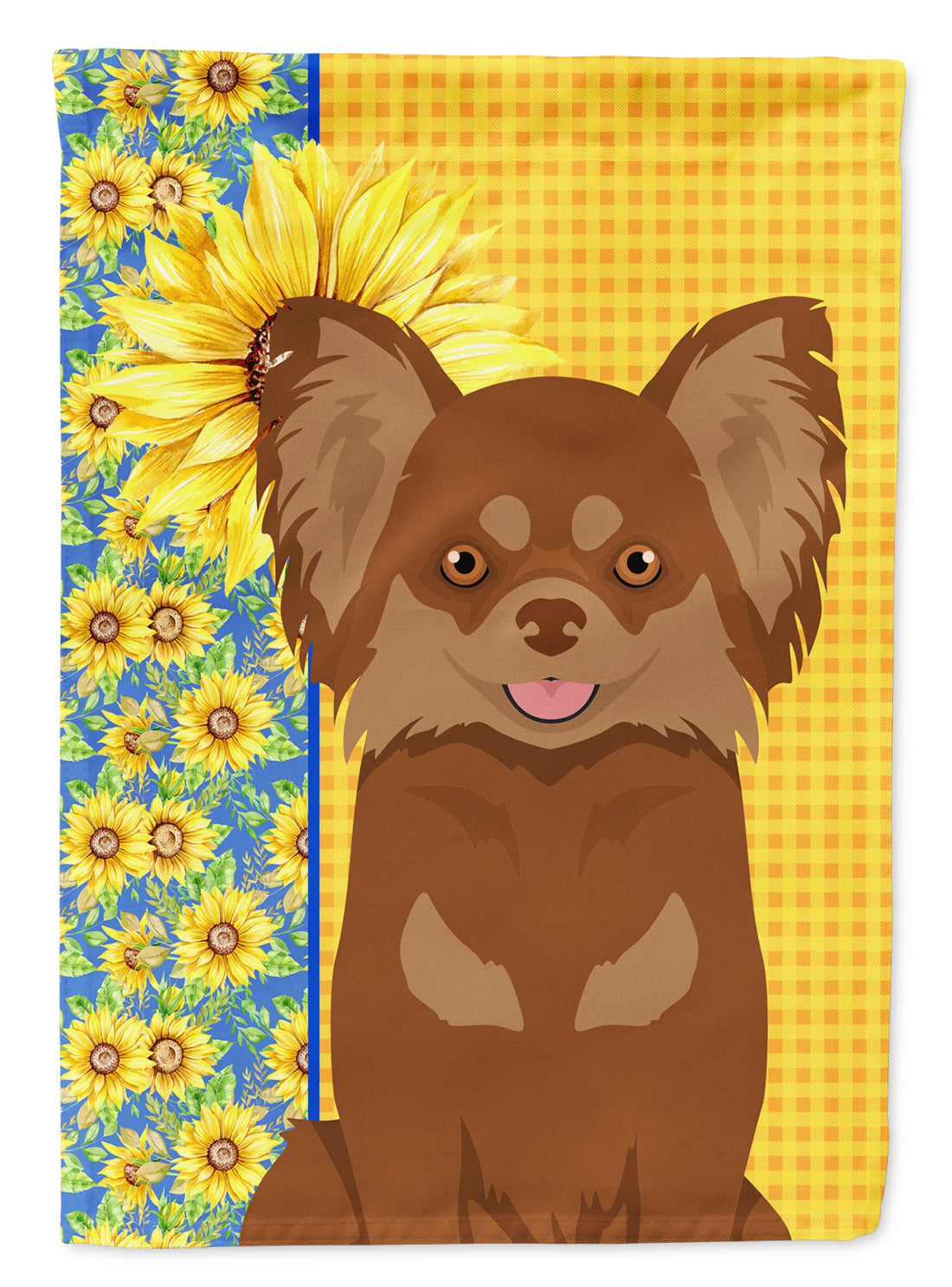 Summer Sunflowers Longhaired Chocolate and Tan Chihuahua Flag Garden Size
