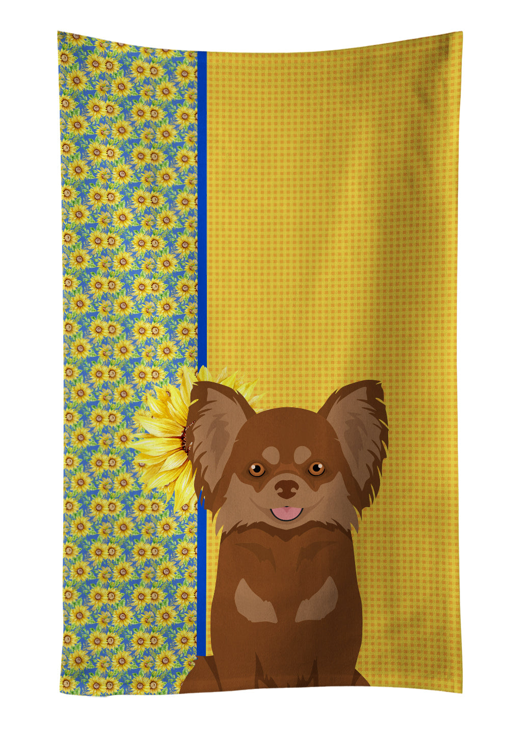 Buy this Summer Sunflowers Longhaired Chocolate and Tan Chihuahua Kitchen Towel