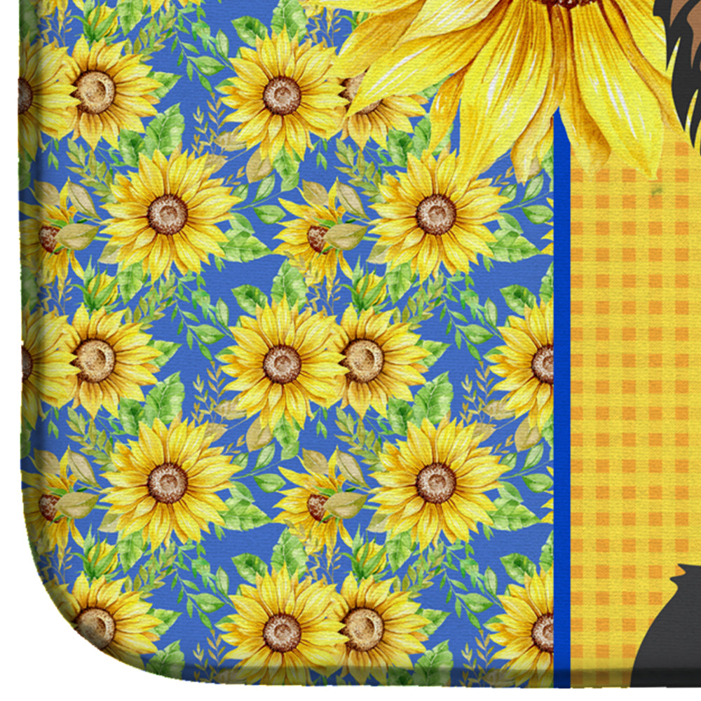 Summer Sunflowers Longhaired Black and Tan Chihuahua Dish Drying Mat