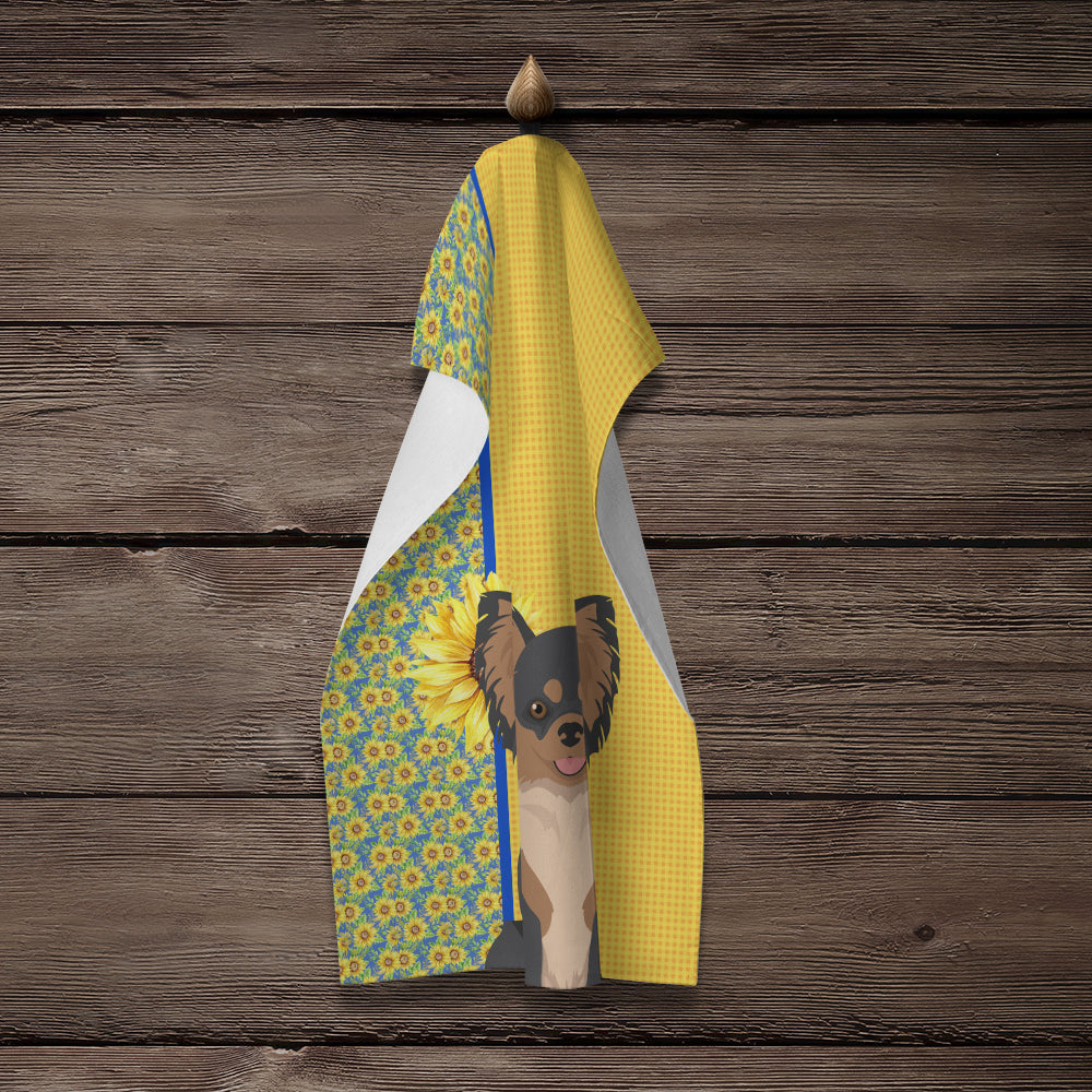 Summer Sunflowers Longhaired Black and Tan Chihuahua Kitchen Towel - the-store.com
