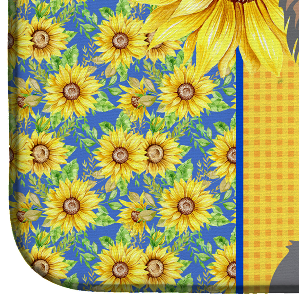 Summer Sunflowers Longhaired Blue and Tan Chihuahua Dish Drying Mat