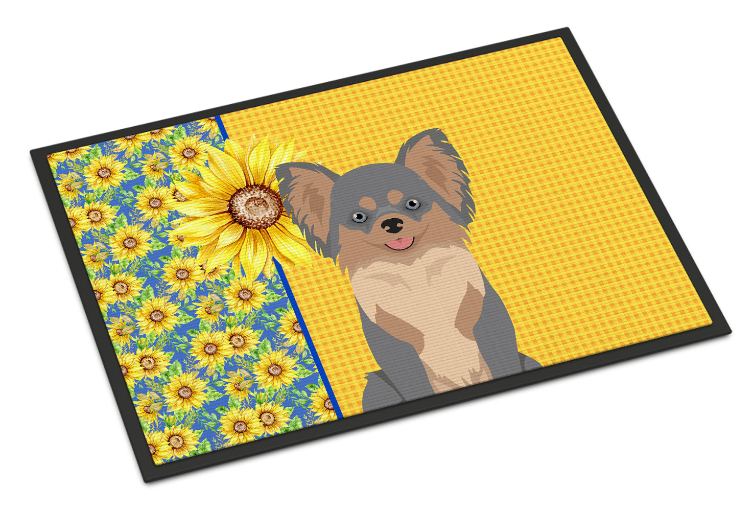 Buy this Summer Sunflowers Longhaired Blue and Tan Chihuahua Indoor or Outdoor Mat 24x36