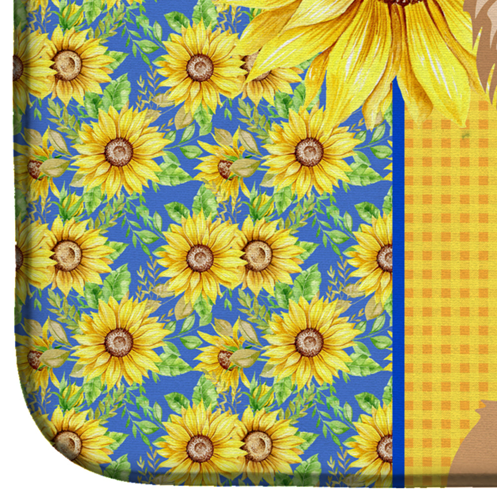 Summer Sunflowers Longhaired Gold and White Chihuahua Dish Drying Mat