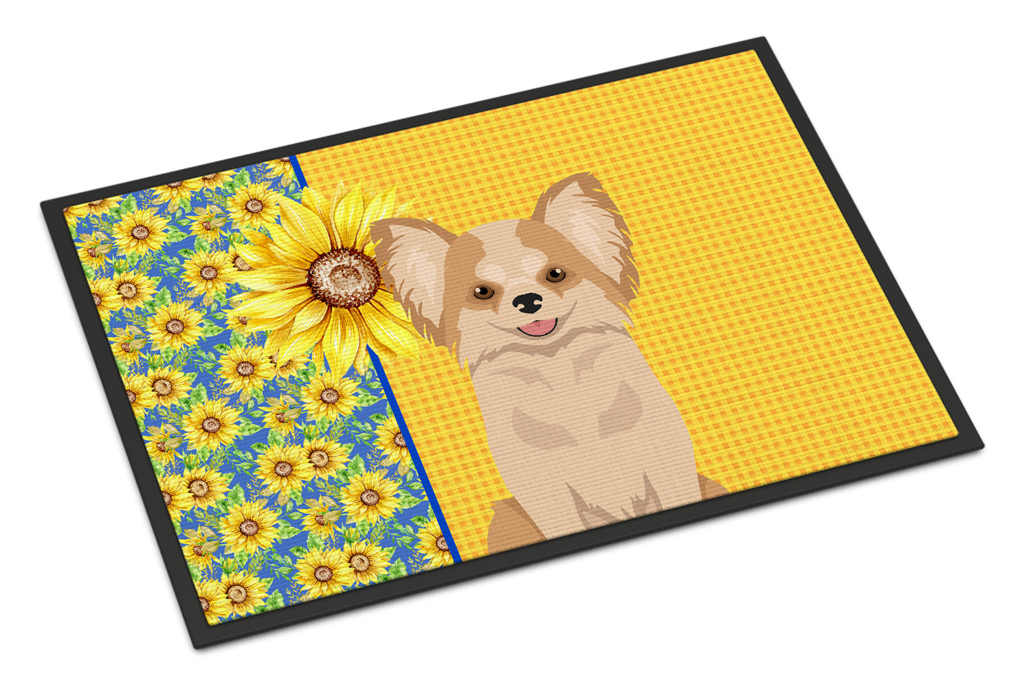 Buy this Summer Sunflowers Longhaired Gold and White Chihuahua Indoor or Outdoor Mat 24x36