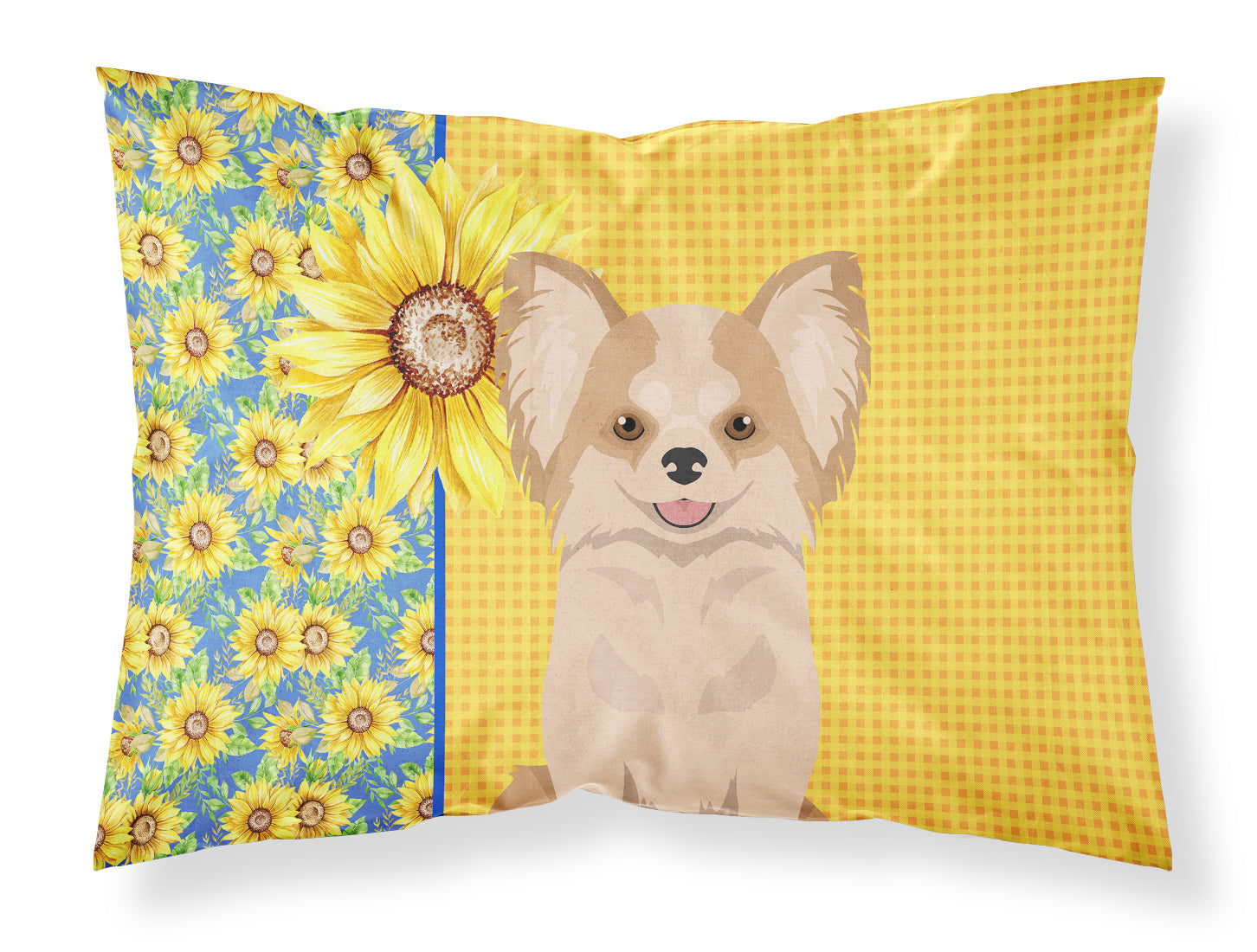 Buy this Summer Sunflowers Longhaired Gold and White Chihuahua Fabric Standard Pillowcase